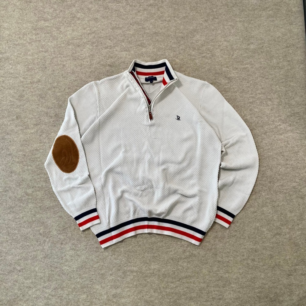 Giorgio Di Mare Yachting Collection Elbow Patches White Quarter Zip L Preppy